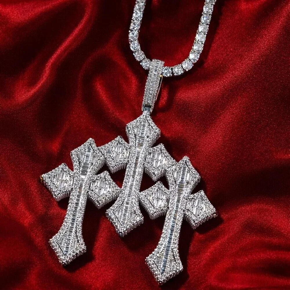 Silver Triple Cross Necklace 20 Inch